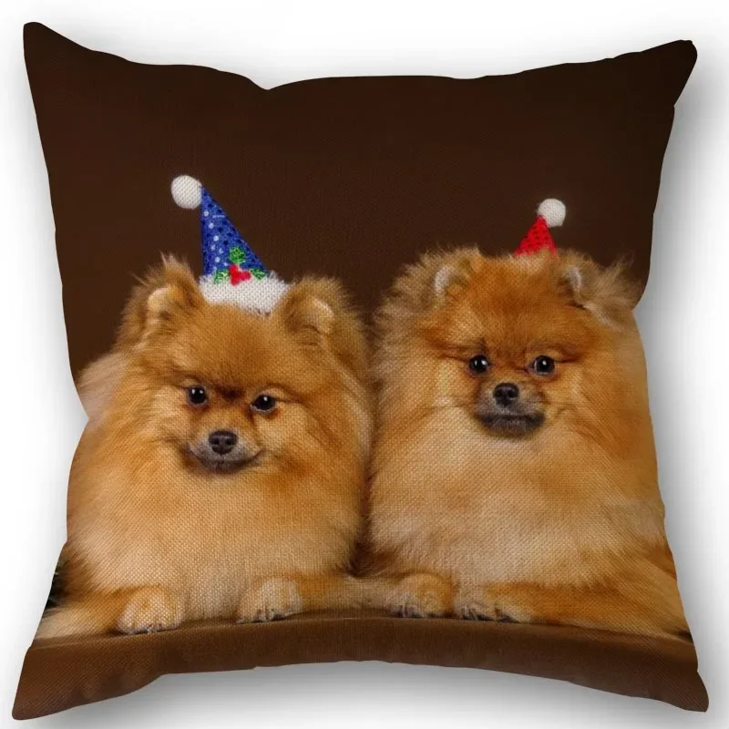 New Custom Pomeranian Dog Pillowcase Cotton Linen Fabric Square Zipper Pillowcase 45X45cm Wedding Decorative Pillow cover