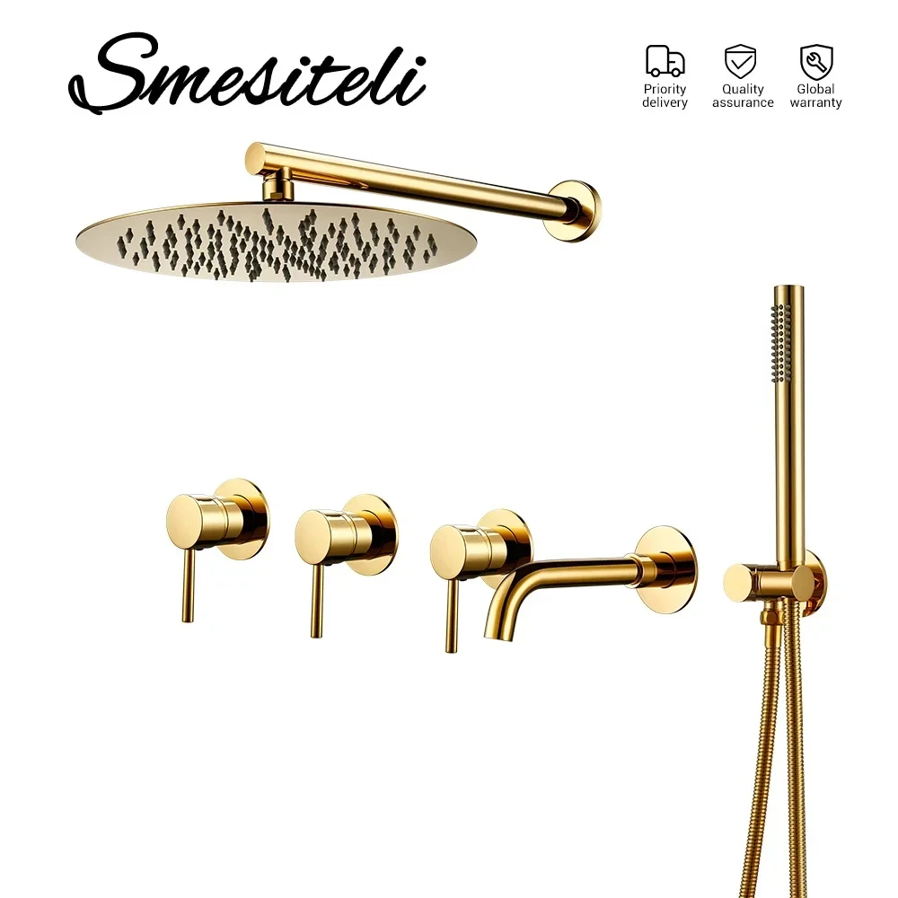 

Bathroom Shower Faucet Set Bathroom Mixer Tap Bathtub With Brass Rainfall Headshower Handshower Hot Cold Spout 3 Way Diverter