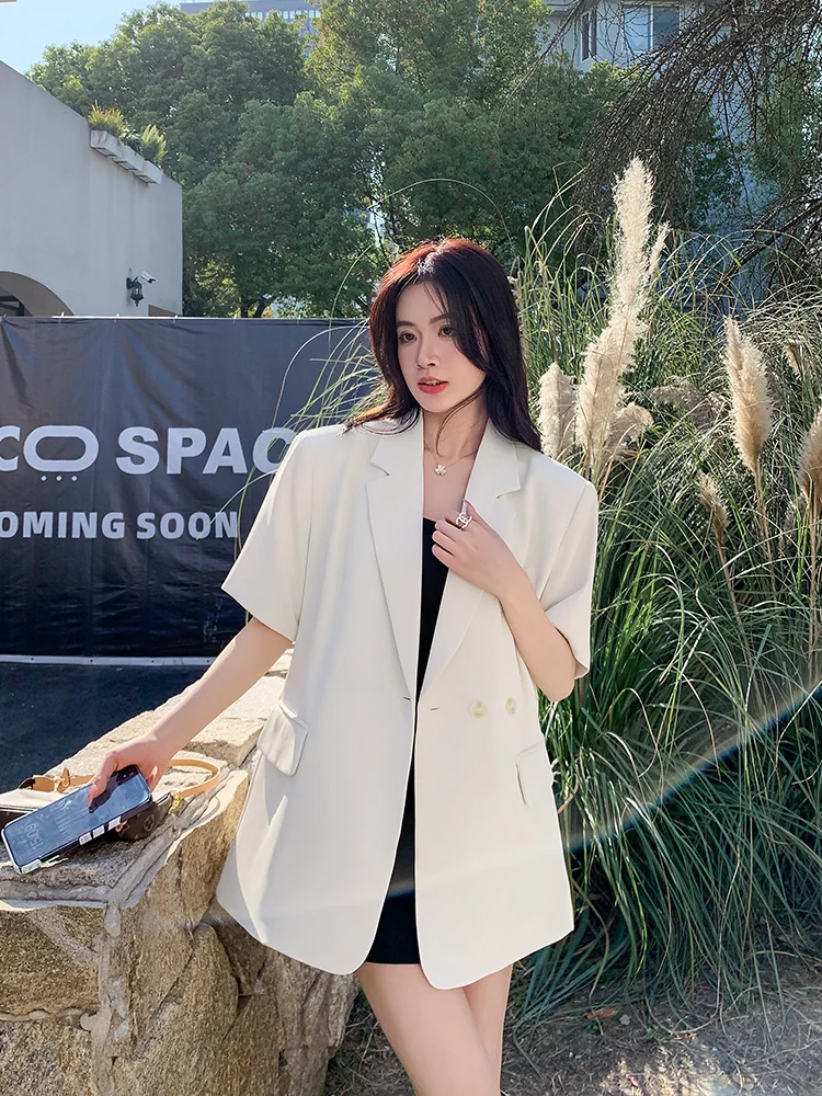 

Beige ort Sve Suit Jaet Women's Loose Casual High-End Feel Small Western Sle Coat Button up Commute Friendly Pure Color