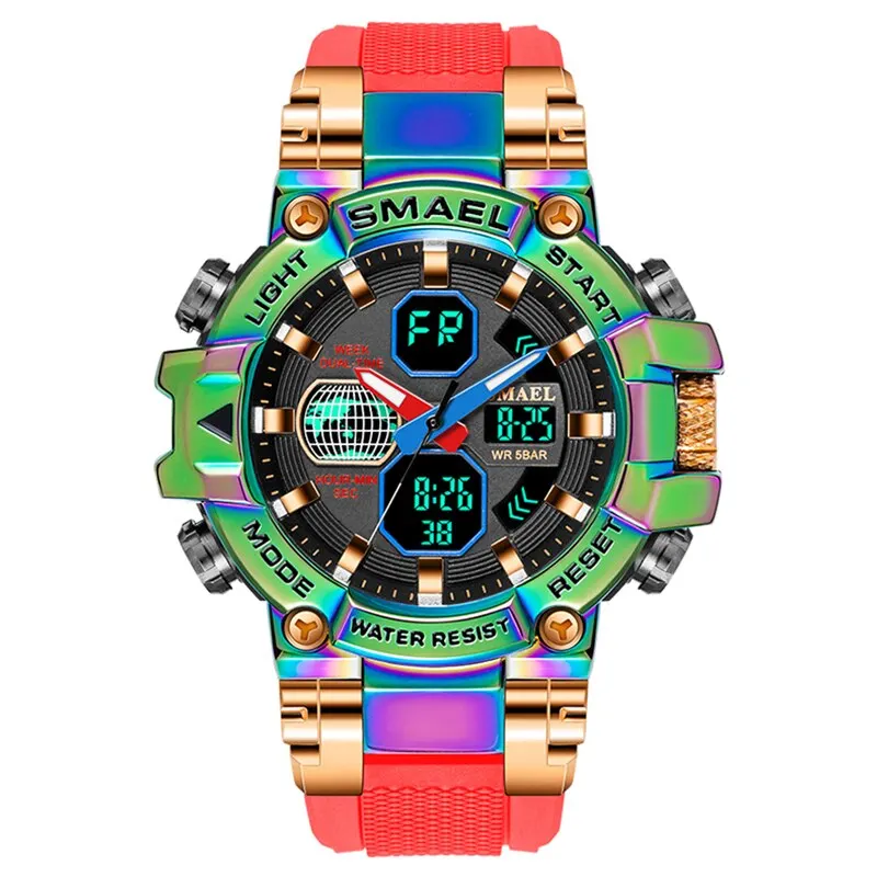 

Fashion Smael Top Brand Men Watch Military Army 50m Waterproof Auto Date Alarm Clock Quartz Led Digital Light colorful Watches