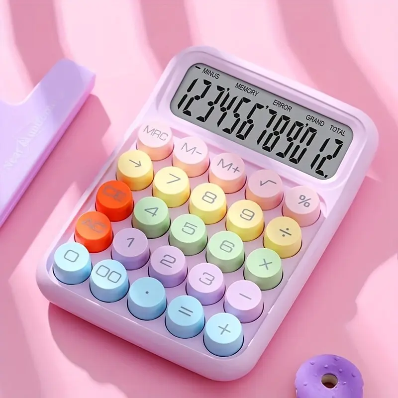 1pc Keyboard Calculator Office 12-digit Mechanical Calculator Cute Candy Color Calculator  Battery not included