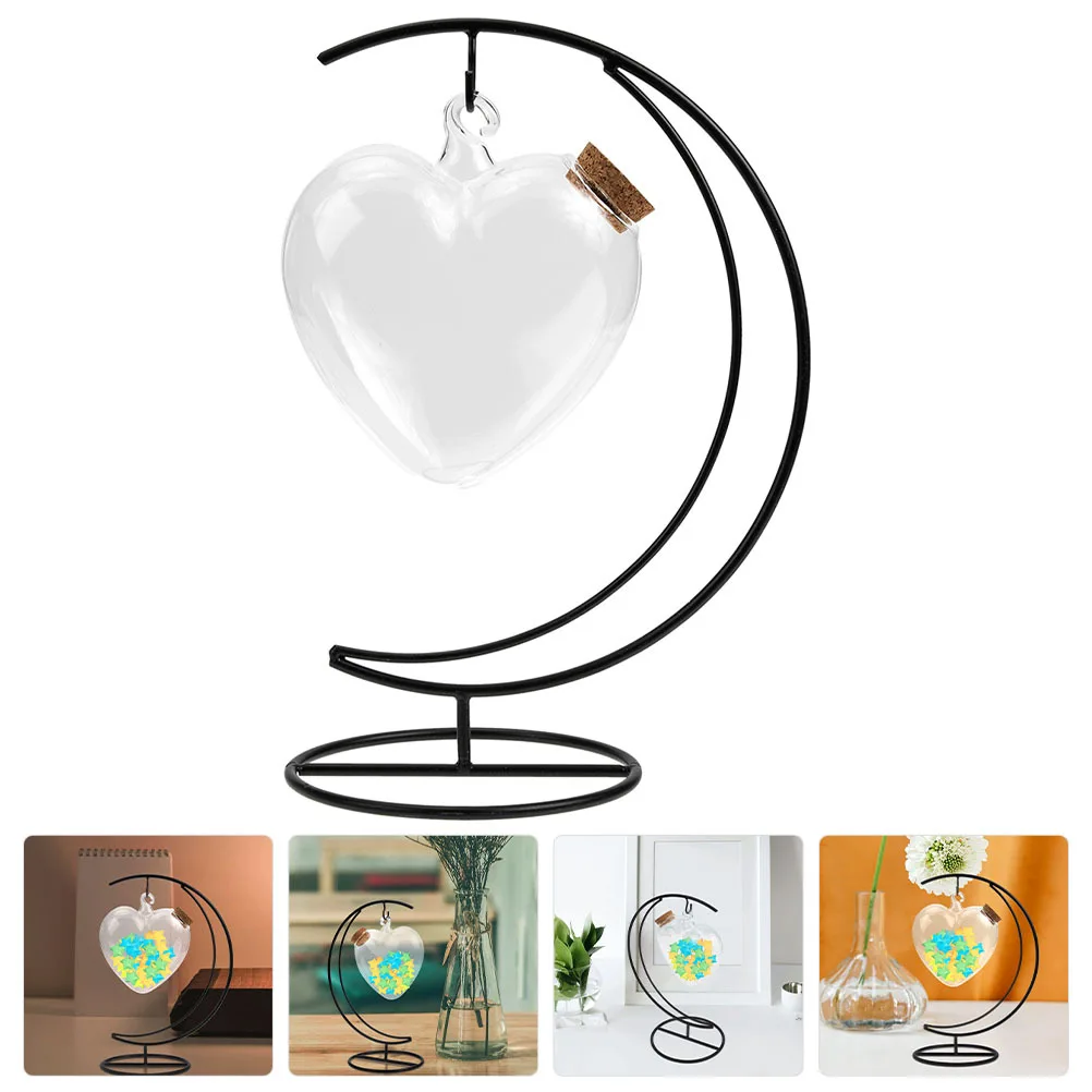 

1Set Mini Glass Wishing Bottle with Iron Rack Heart-Shaped Hanging Landscape Container for DIY Craft Jewelry Making Decoration