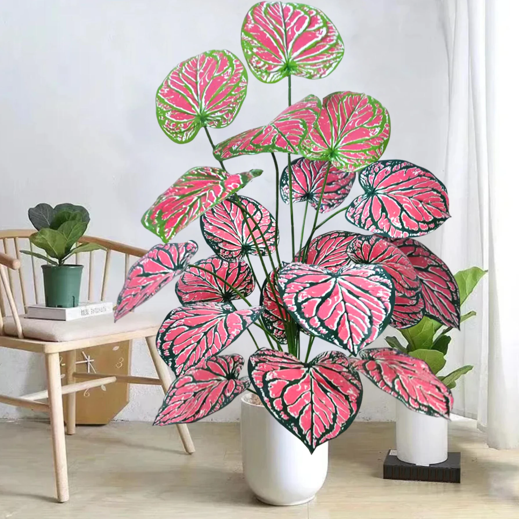 105cm 24 leaves artificial pink fairy taro leaves monstera green radish calla lily leaves holiday home office decoration