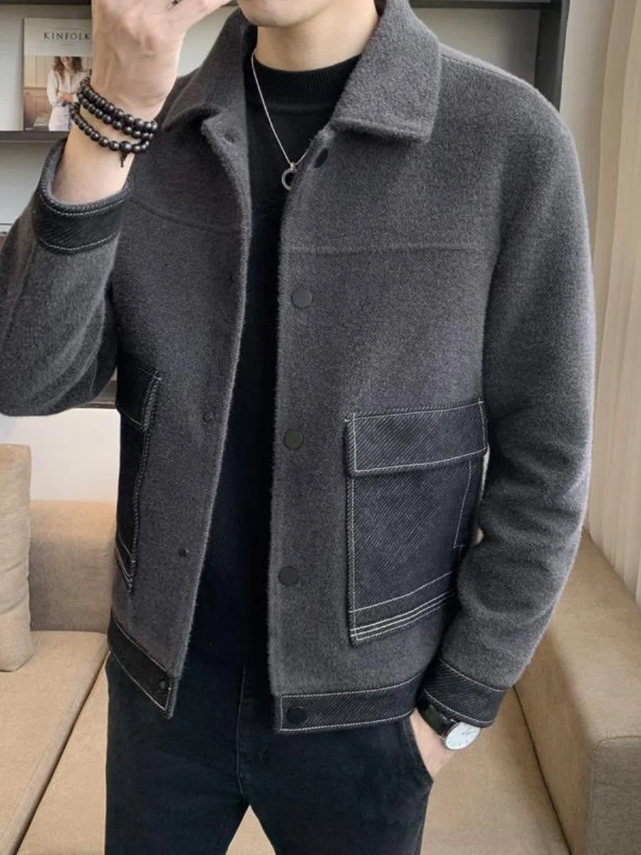 

Double-Faced Woolen Jaet for Men Casual ort Sle Turn-down Collar Workwear Outerwear Trendy Autumn Winter New Arrival