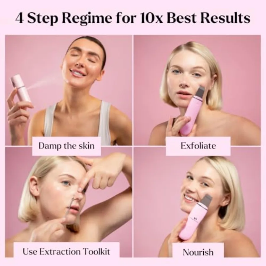 Skin Scrubber Gezichtsspatel Set van 3 Diep reinigende zwarte verwijderaar met gezichtsmistspuit Extractietoolkit Ultrasone Skin Sc