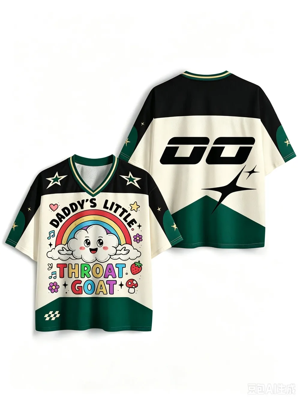 Spaß, Regenbogenwolken. 3D-Druck Schnelltrocknend Atmungsaktiv Sport Herren Damen V-Ausschnitt Locker T-Shirt Modische Street Y2K Elternkleidung – Detail 6