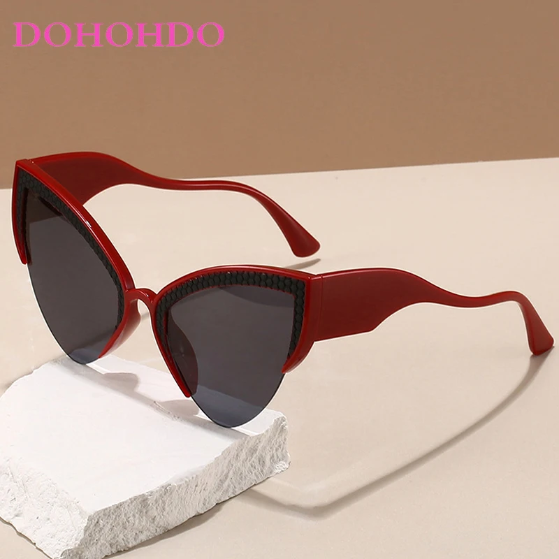 

Oversized Cat Eye Sunglasses Women Fashion Trend Luxury Brand Design Semi Rimless Shades Outdoors Sports Driving Glasses UV400