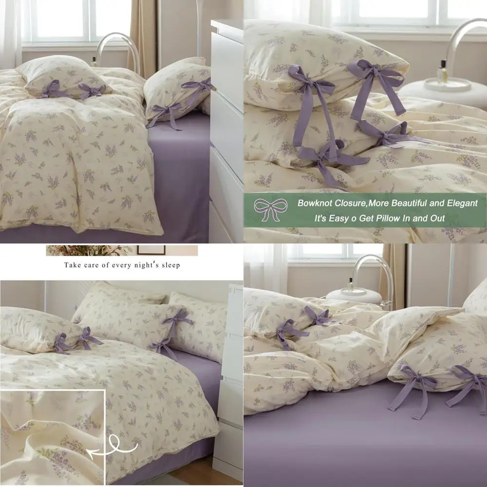 

Комплект постельного белья Queen Size с лавандовым цветочным принтом и молнией, 3 предмета, 90x90 см