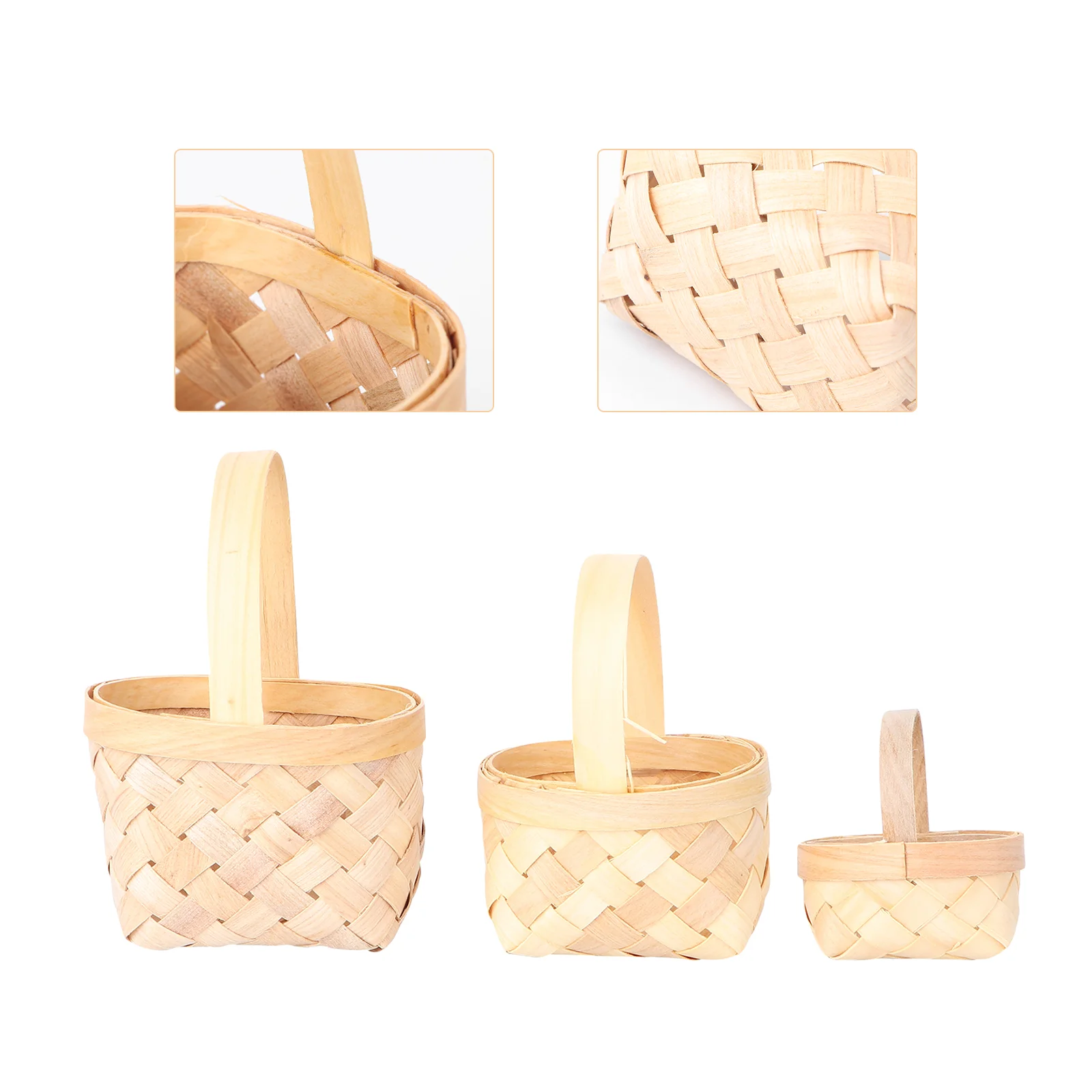 3 Pcs Play House Hand Basket Mini Handheld Picnic Wicker Playing Flower Kids Toy Wooden Weaving Child Toys