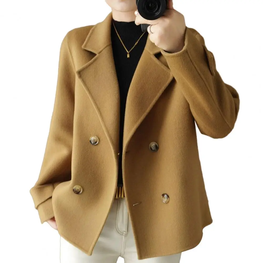 Short Double-breasted Coat Stylish Women's Double-breasted Trench Coat with Notch Collar Cold-resistant Design for Fall Winter