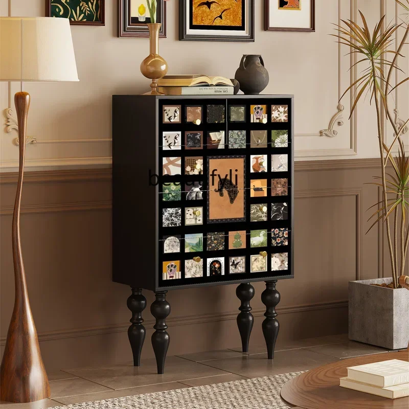 

French retro all solid wood, sofa living room decoration, storage locker, entrance porch against the wall cabinet07