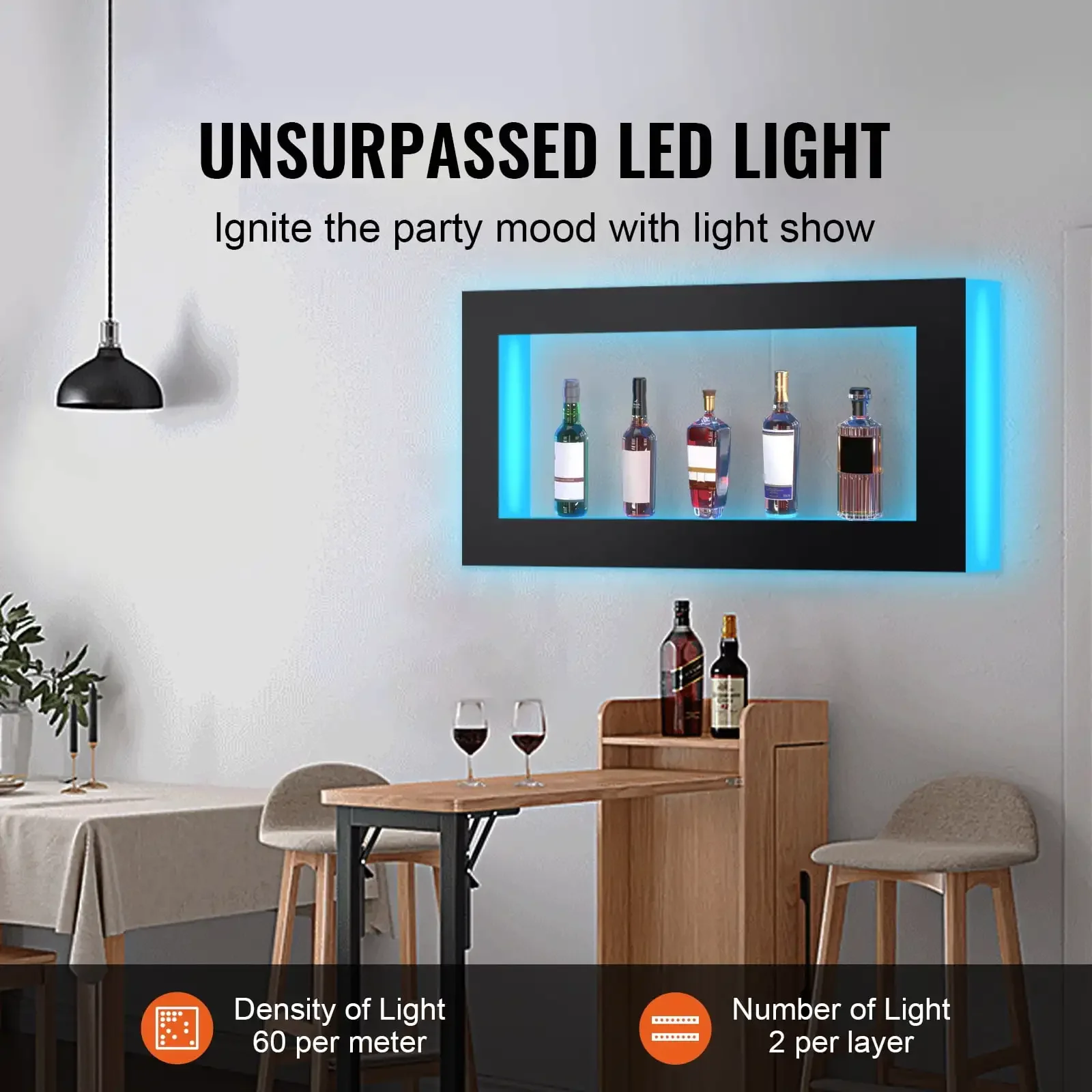 LED Lighted Liquor Bottle Display Bar Shelf RF & App Control 48