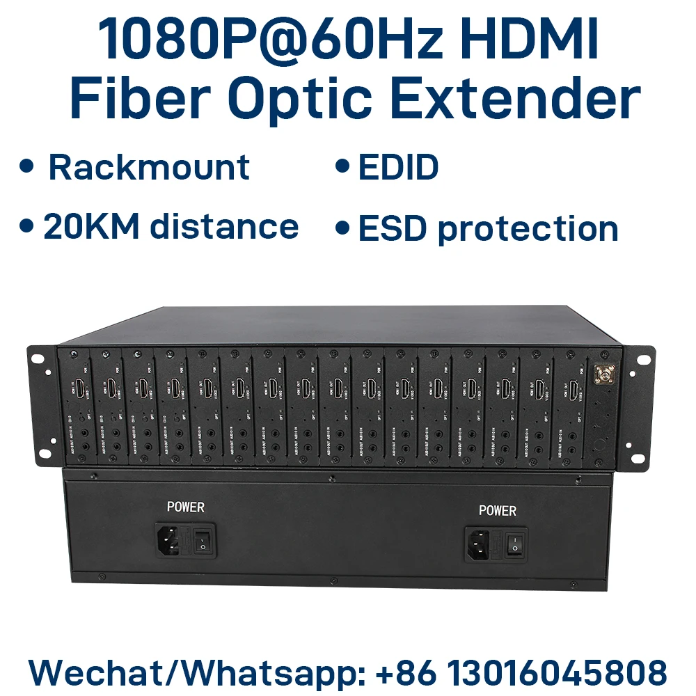 

1080P 60hz HDMI Fiber Optic Extender Rack Mount 8/16 Channel with Audio, Single Fiber Single Mode 20KM LC/FC/SC