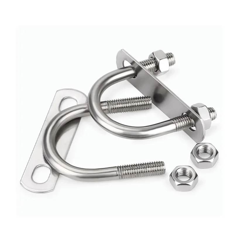 

M6 M8 U Bolt Pipe Clamp Set 304 Stainless Steel - Round U Type Tube Holder with 2 Nuts & Flat Plate / Fixed Buckle for Plumbing