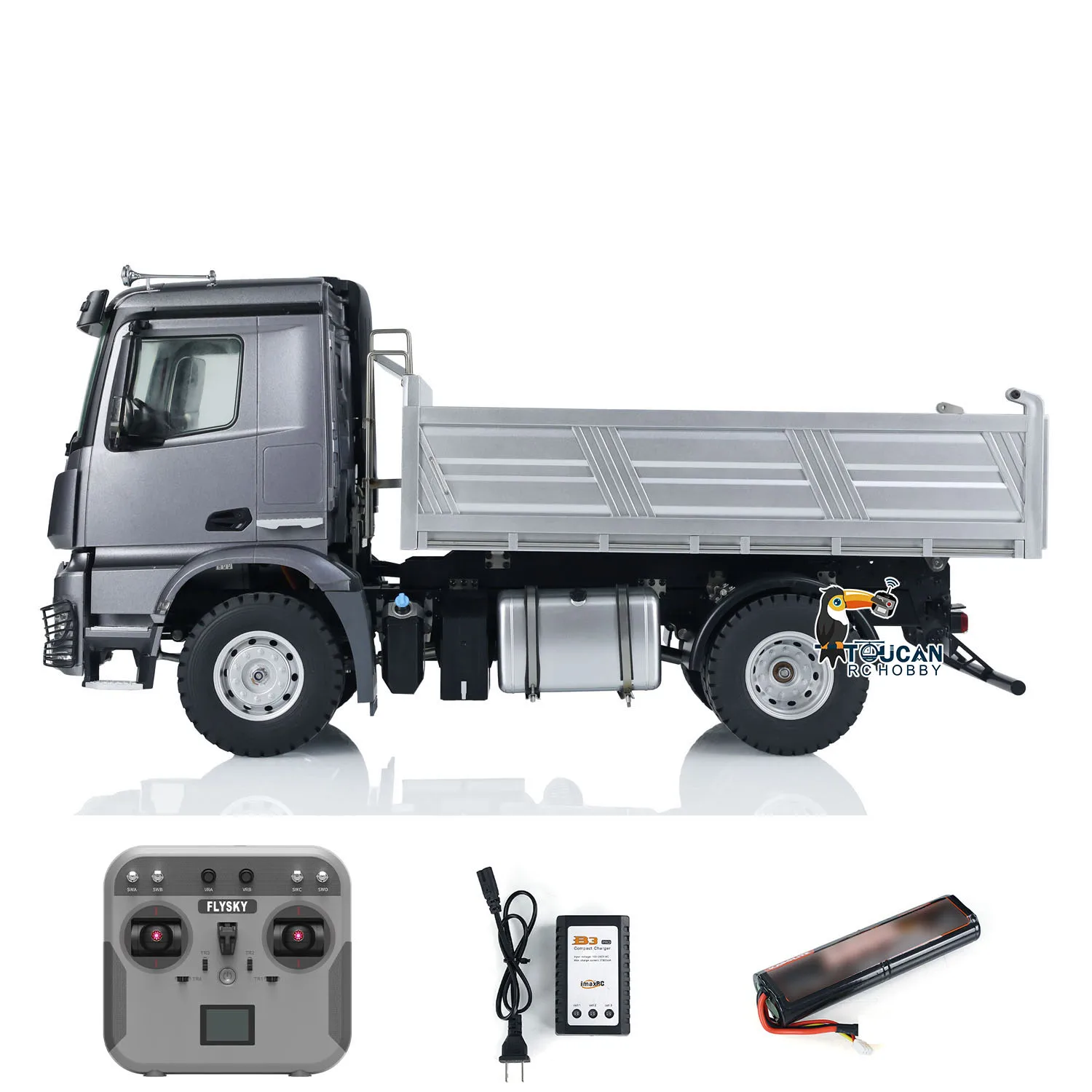 New 1/14 5701 4x4 Kabolite RC Dump Truck Radio Control Painted Grey Tipper Car Sound Light Motor Model Toy for Boys TH24348