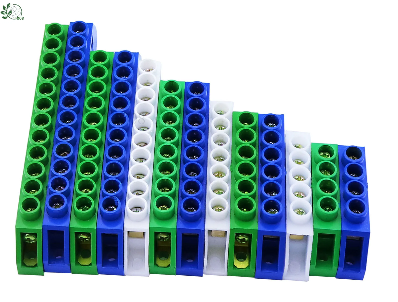 Blue White Green Bridge Design Zero Line 4-12 Pole Screw Brass Copper Grounding Strip Terminal Block Connector Earth And Neutral