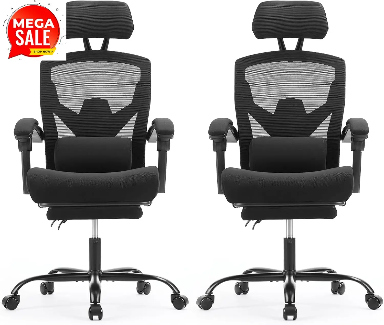 

Комплект из 2 офисных компьютерных кресел, эргономичные рабочие поворотные кресла с высокой спинкой из сетки на колесиках, удобная поясничная поддержка