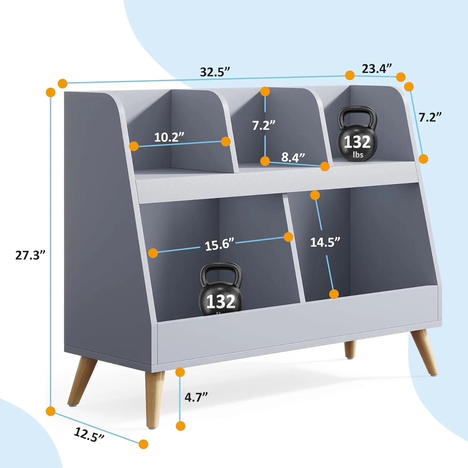 Kinder Bücherregal, Spielzeug Aufbewahrung organisator, 2-stufiges Bücherregal mit Beinen, stehendes Bücherregal für Kinderzimmer, Schlafzimmer und Klassen zimmer (weiß)