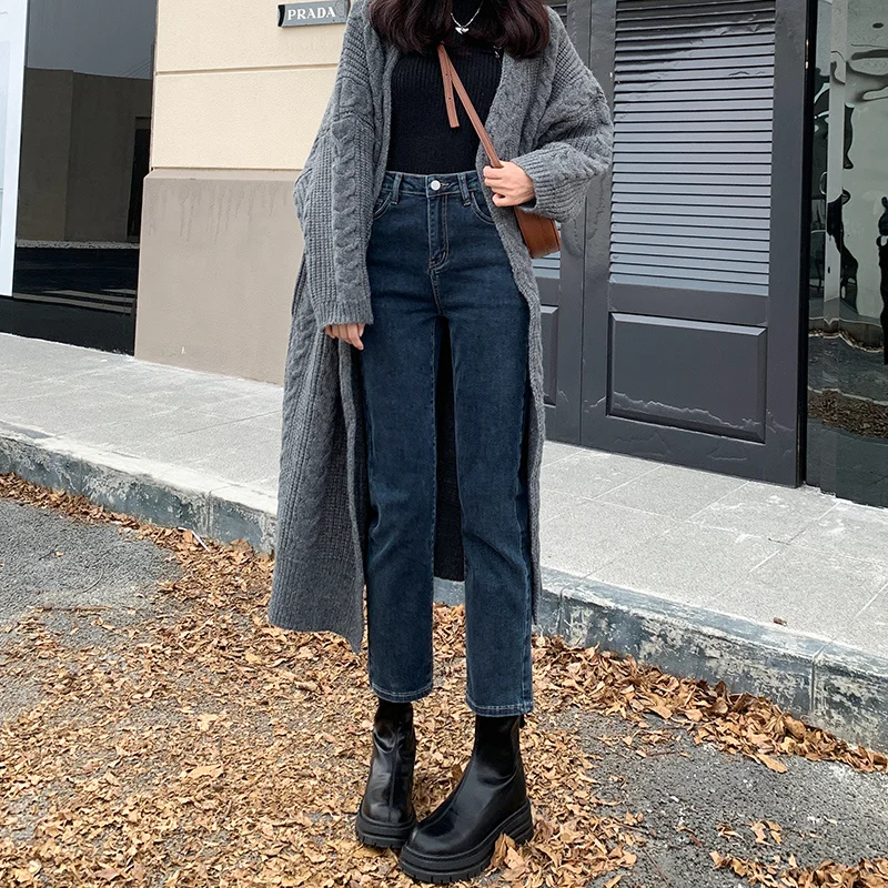 

Широкие джинсы Уличная одежда Женская одежда Сплит спереди Офисный наряд Готовые расширяемые ноги с поясом Защелки Обычный облегающий крой 90-х годов