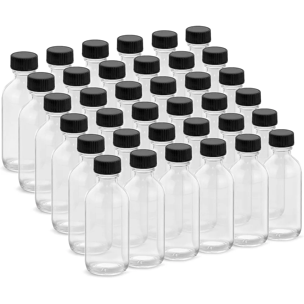 54Pcs,2OZ/60ml Small Glass Bottles,Boston Round Glass Bottles,Mini Bottles,for Diy Essential Oils,Perfumes,Whiskey and Juices