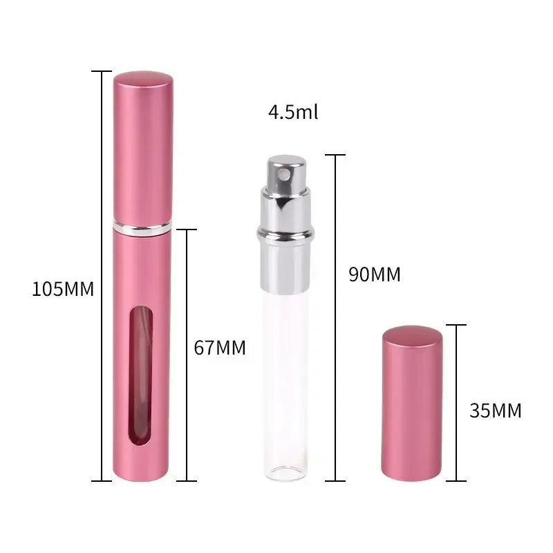 1pc 5ml Portable Perfume Bottle Mini Metal Sprayer Refillable Aluminum Empty Glass  Atomizer Travel Women Cosmetic Containers