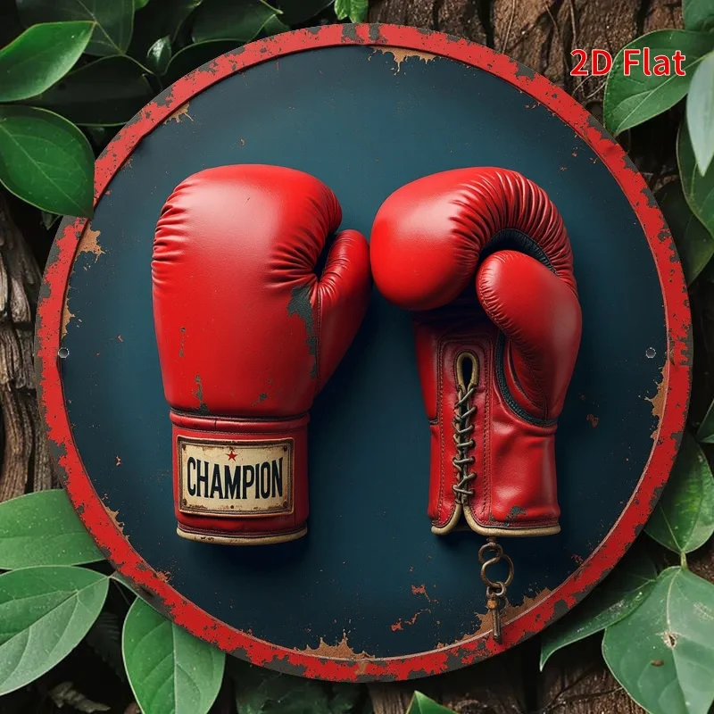 Letrero artístico de pared de hierro con campeón de boxeo Vintage, decoración redonda de Metal de 7,87x7,87 pulgadas con guantes de boxeo rojos y diseño de campeón, Dura, 1 ud.