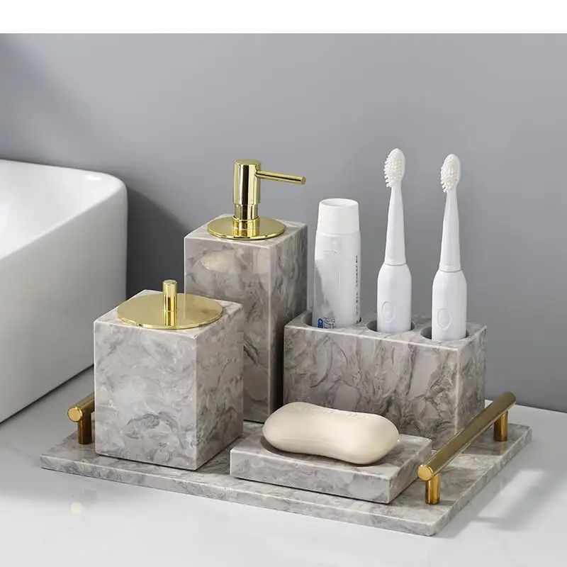 

Light Luxury Marble Wash Set Soap Dispenser Gargle Cup Toothbrush Holder Soap Dish Bathroom Accessories Bath Supplies