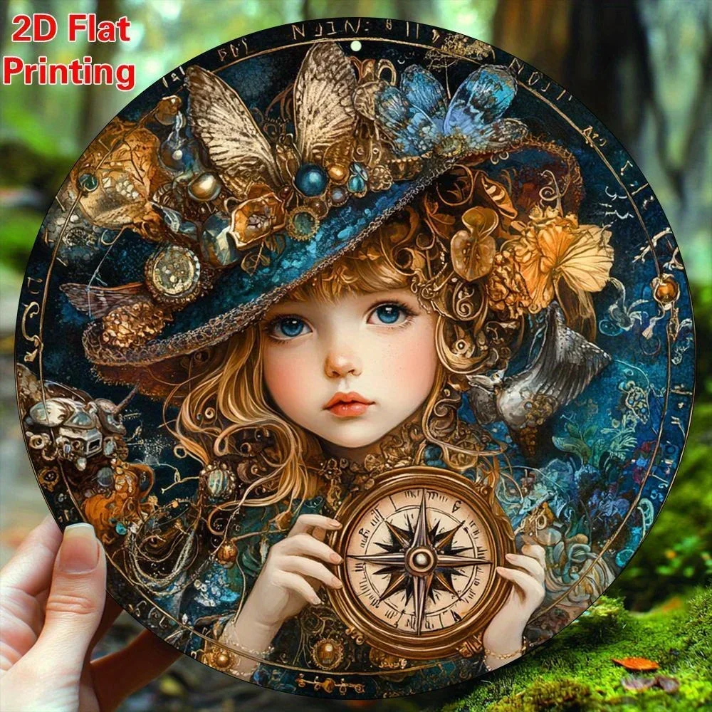 VINAMO 8x8 Inch Metal Wall Art Compass Girl Sign, Home Office Decor, Mother's Day Gift