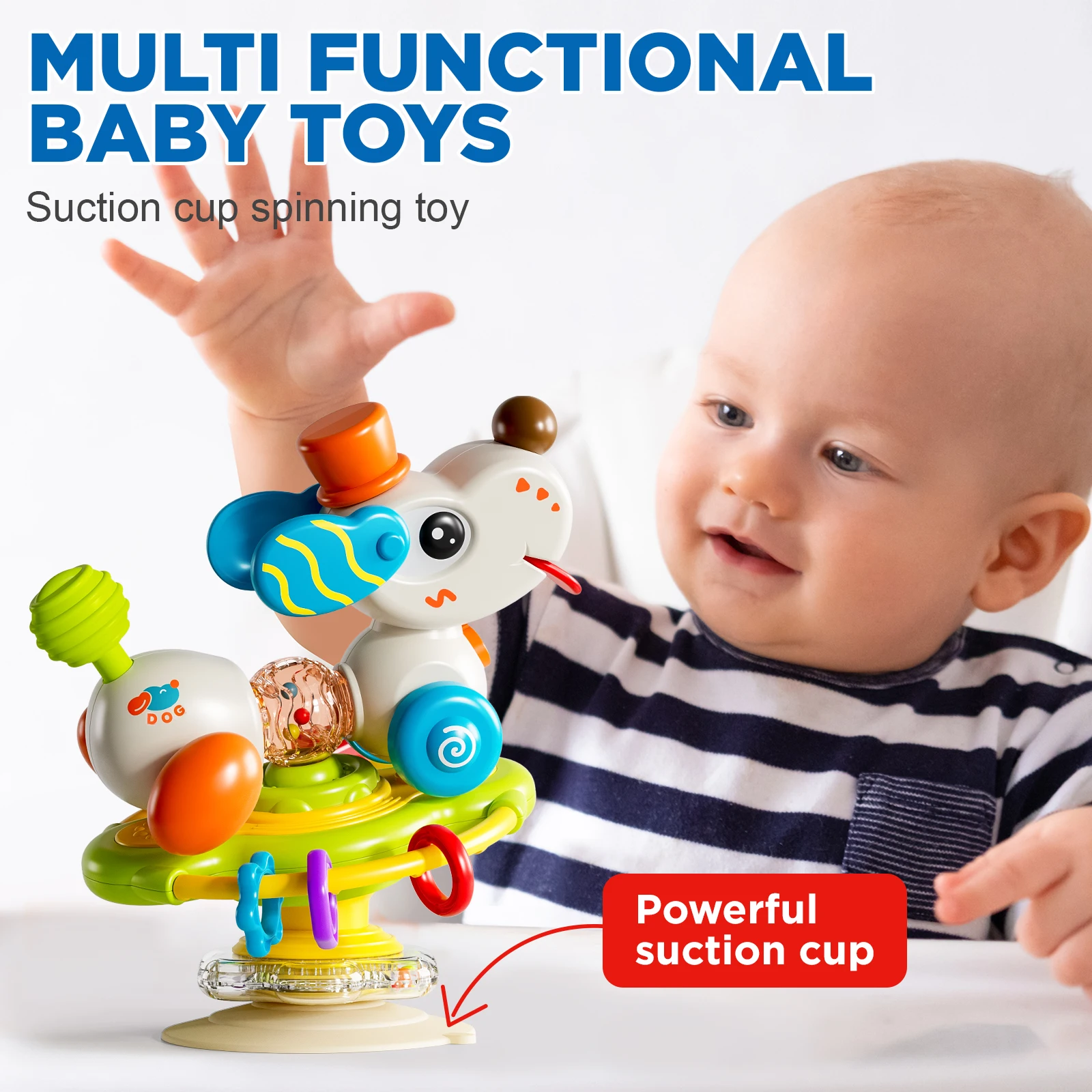 Baby High Chair Suction Toy Dog Shape Rotating Wheel Sensory Educational Activity Toy for Infants Toddlers
