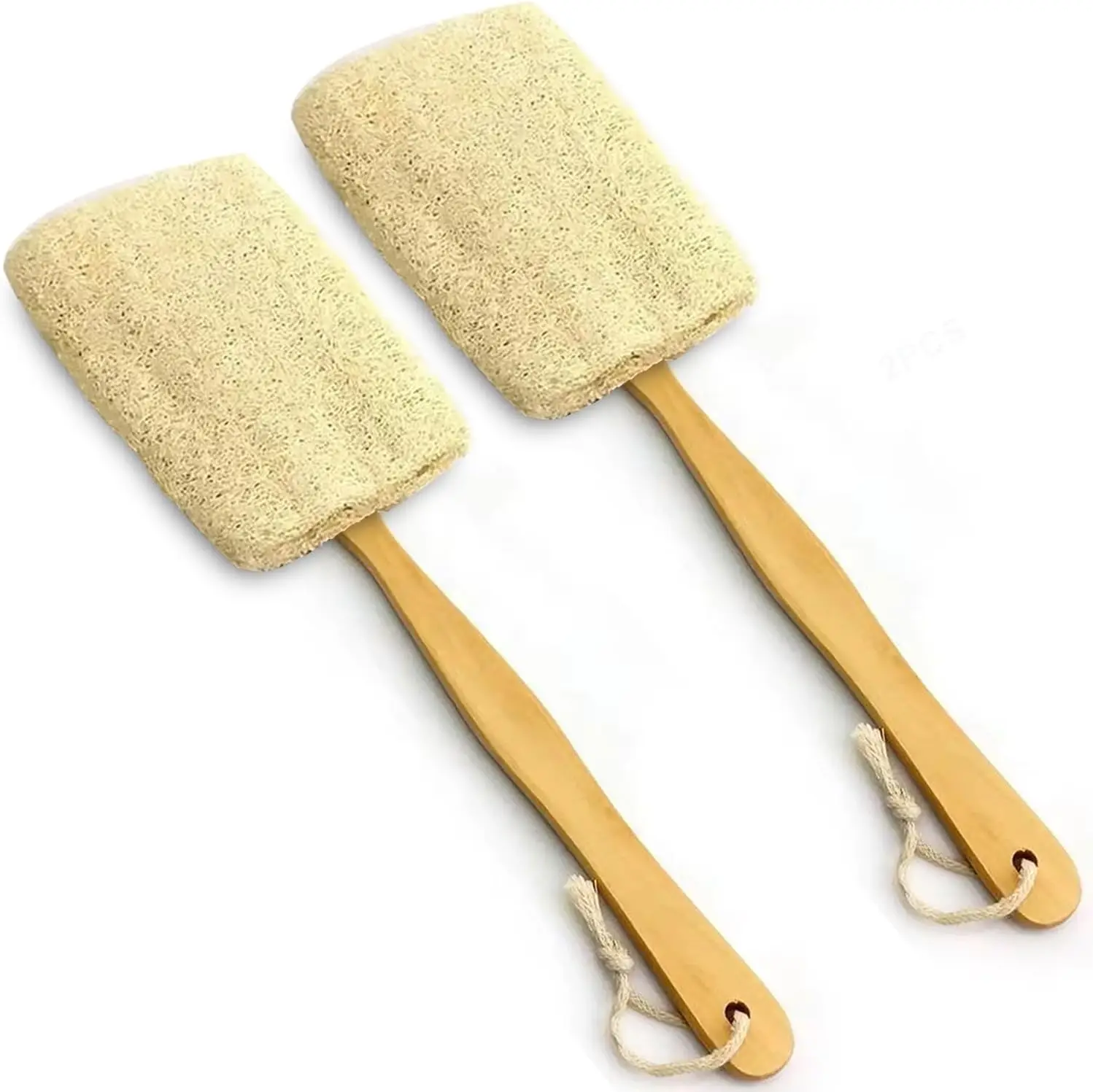 

2 Pack Natural Loofah Bath Brush on a Stick, Exfoliating Back Scrubber with Long Wooden Handle for Men Women
