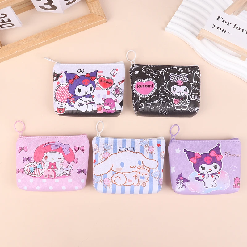 Sanrio Coin Purse Kuromi Melody Cinnamoroll Zippers Change Money Pouch Wallet Key Holder Case Card Pocket Lipstick Storage Bag