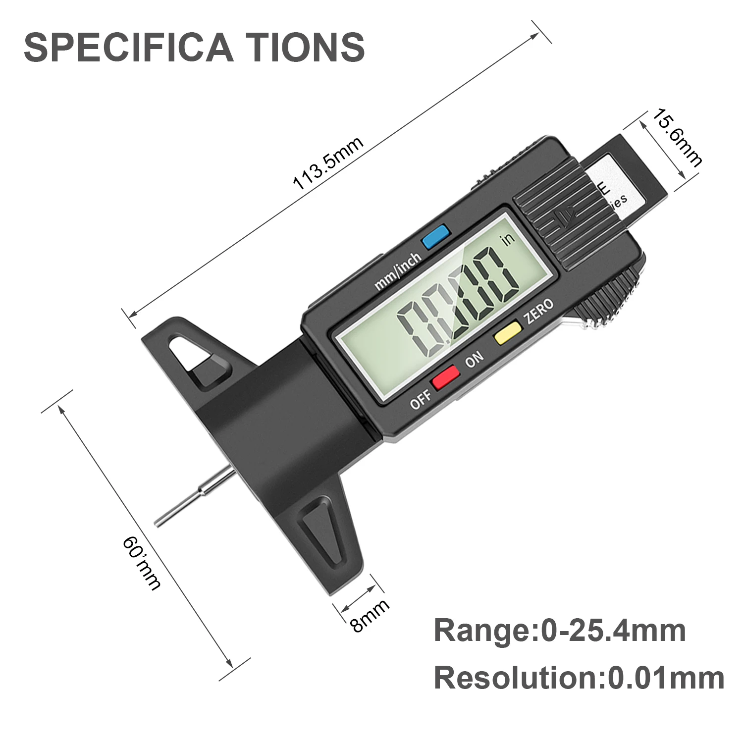 ATsafepro Digital Tire Tread Depth Gauge 27 MM Inch Tyre Depth Meter Lcd Display Car Electronics Accessories for Motorcycle Bike