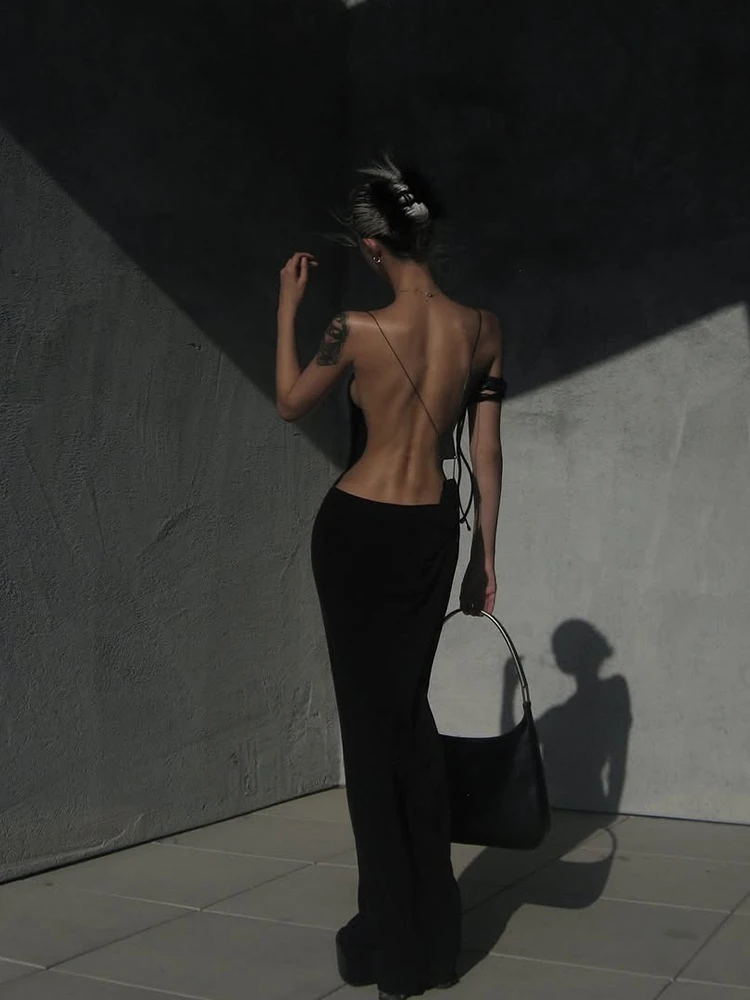 Nibber fiesta de graduación adornos de Metal Maxi vestido de mujer sin espalda de cuello bajo Sexy calle flaco medianoche vacaciones Coquett Chic Vestidos