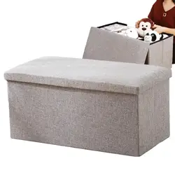 Foldable Ottoman Bench Seat Multifunctional Shoe Changing Stool Cotton Linen Foot Rest Stool Rectangular Storage Bin Box