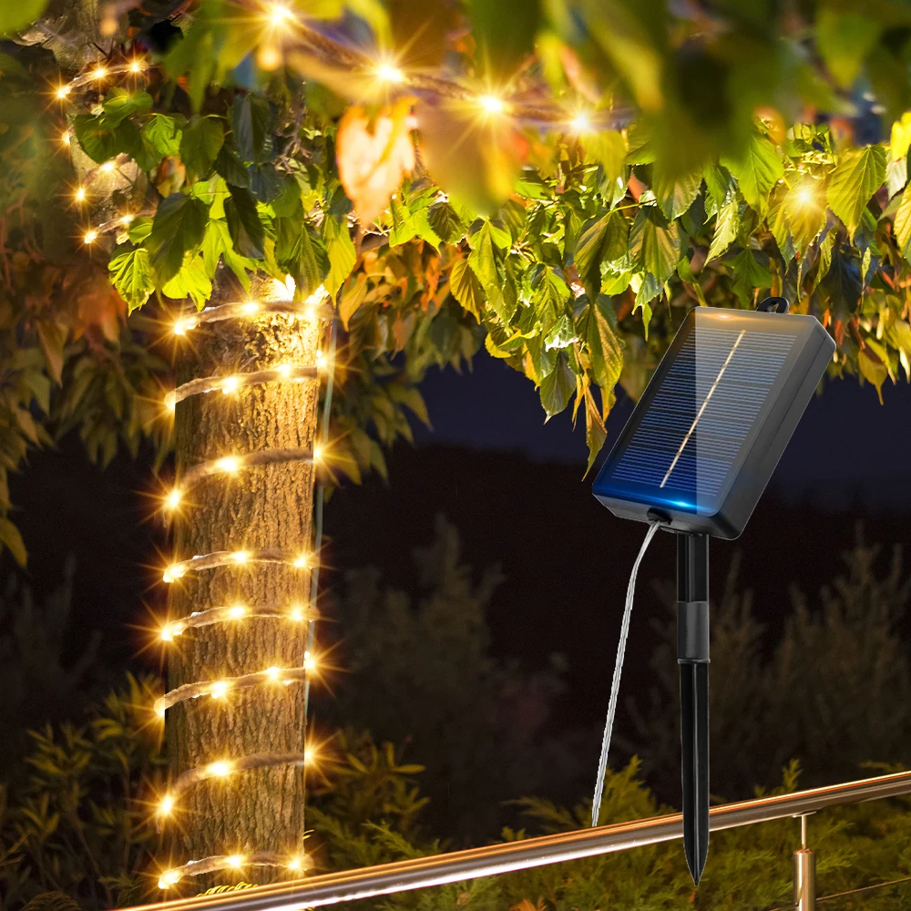 200/100 LED Solar Rope Strip Lights Outdoor Waterproof Fairy Light Strings Decor for Xmas Garden Lawn Tree Yard Fence Pathway