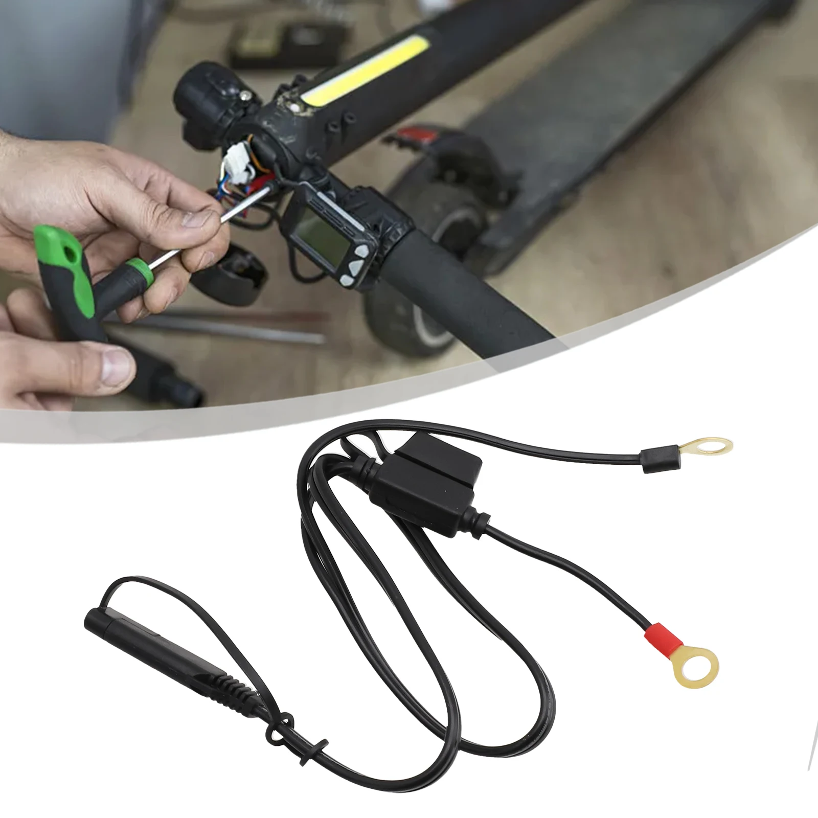 Motorcycle Battery Charger Cable 12-24V Ring Terminal Harness Connector Charger SAE To Ring Cable With 7.5 Amp Tandem Fuse