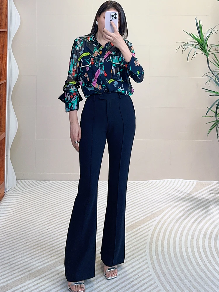Tangmi Home Three Acetate Silk Lined Summer High Waist Flared Pants Women's Slimming Long Trousers Elegant Business Suit
