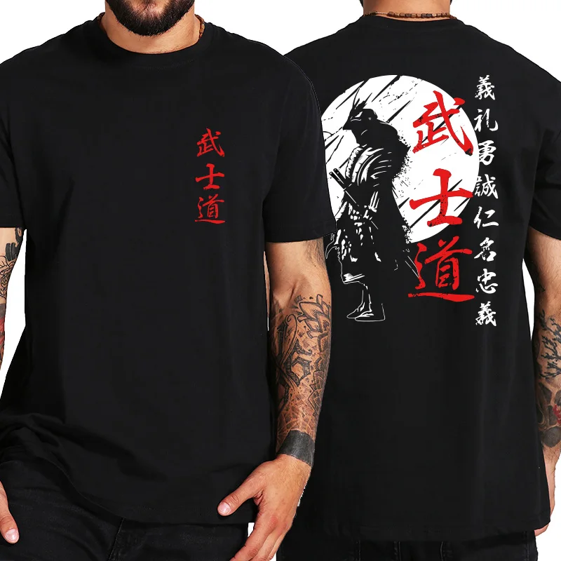 Japan Samurai Spirit T Shirts Men Japanese Style Back Print Loose Oversized 100% Cotton Tops T-shirt Bushido Couple Gifts Tees