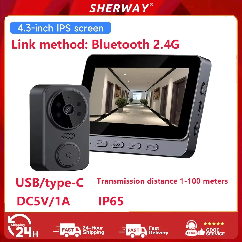 

M12 4.3-inch IPS screen infrared night vision doorbell camera1080P intelligent high-definition video monitoring two-way intercom