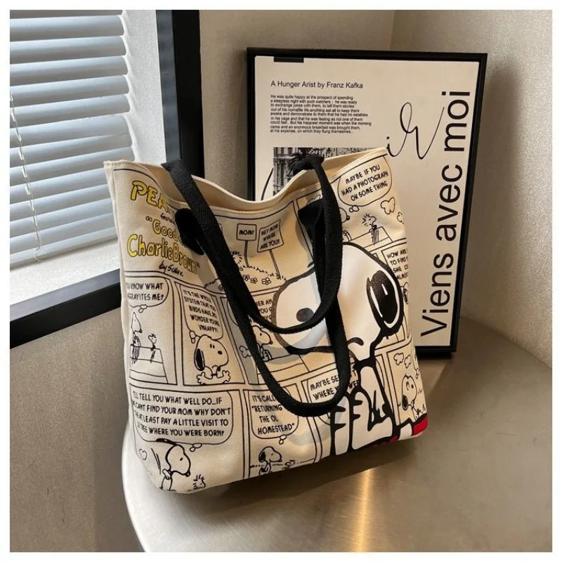 Canvas Tas Vrouwen Hoge Capaciteit Tas Mode Cartoon Snoopy Handtas Veelzijdige Een Schouder Draagtas Kerstcadeau Voor Meisjes