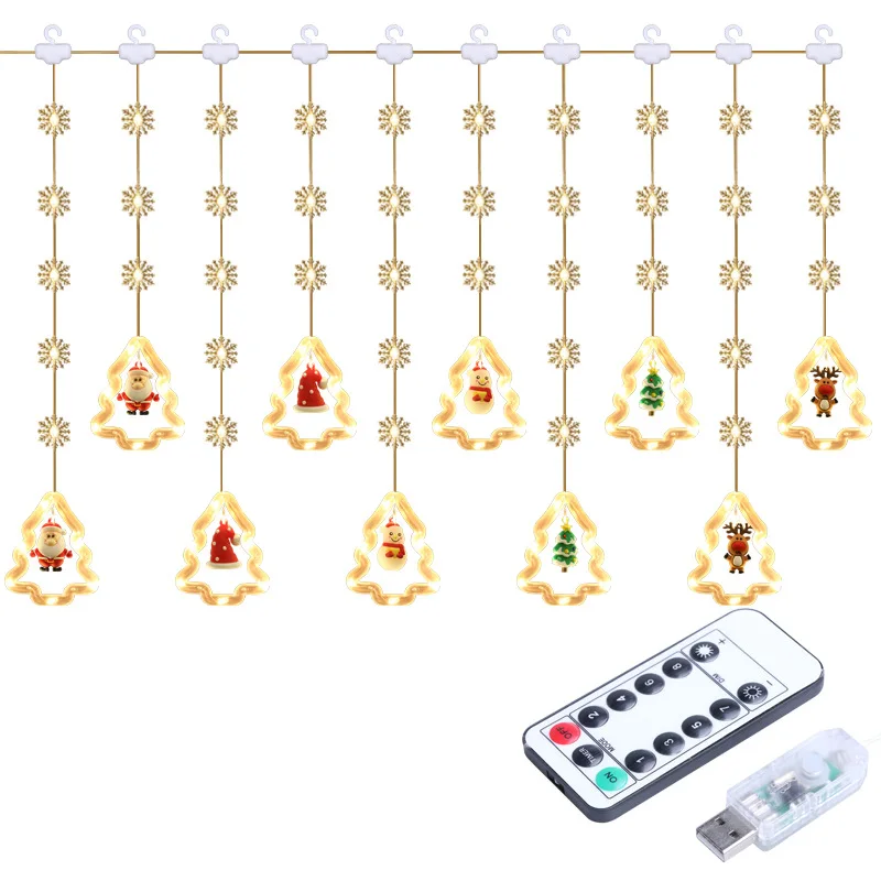 3Pcs/Lots Christmas Decoration Led Light String Christmas Tree Modeling Lights Interior Ambient Light USB Curtain Light