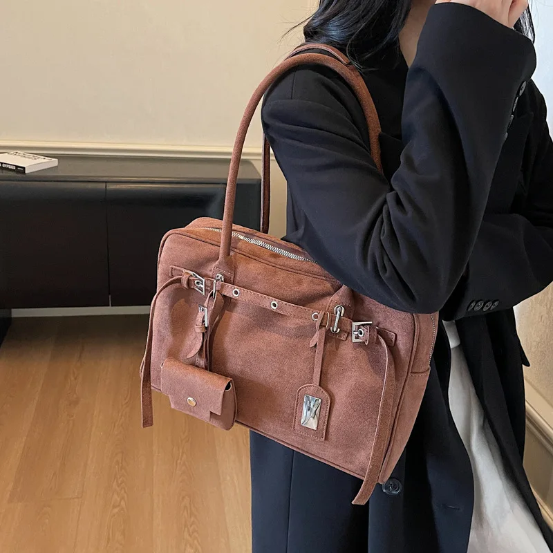 Autumn and Winter Retro Suede Handheld briefcase for women's new style simple single shoulder armpit bag large capacity tote bag