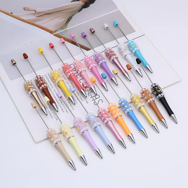 50pcs New DIY Flower Pearl Beaded Pen Multi Color Plastic Ball Pen School Office Supplies Pens for Writing Cute Stationery