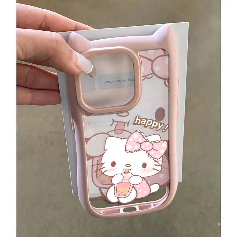 Sanrio Hello Kitty Drink Milky Tea Phone Case For iPhone 15 14 13 12 11 Pro Max XR XS MAX Y2K Girl Cute Silica Gel Back Cover ﻿