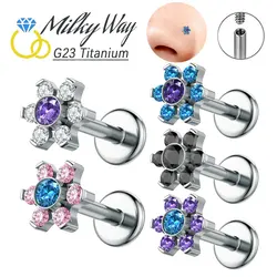 Milky Way ASTM F136 Titanium Piercing Jewelry 16G Nose PIERC Flower Earrings Cochlear Rings Ear Cartilage Helix Studs Flat BacK