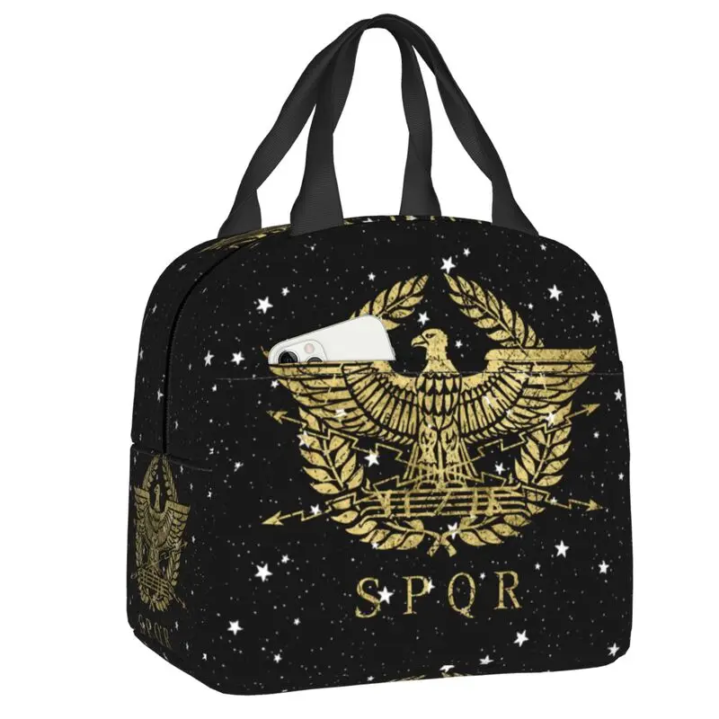 Custom Retro Roman Empire Emblem Lunch Bag Coat of Arms Gladiator Imperial Golden Eagle Warm Cooler Insulated Lunch Boxes for