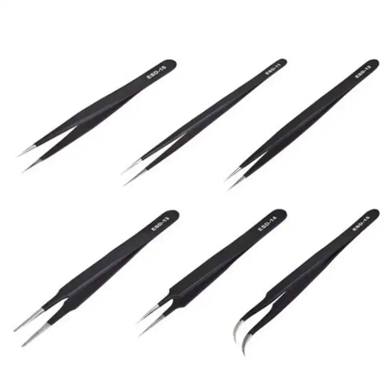 6 Pcs/Set Nail Art Equipment Stainless Steel Anti Static Maintenance Nail Tool Beauty Manicure DIY Lash Tweezer Makeup Tools