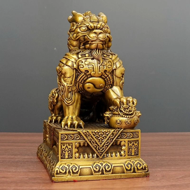 Pair of Copper Kirin Ornaments, Feng Shui Auspicious Statues for Home or Office, Lucky Decorative modern exquisite handicraft