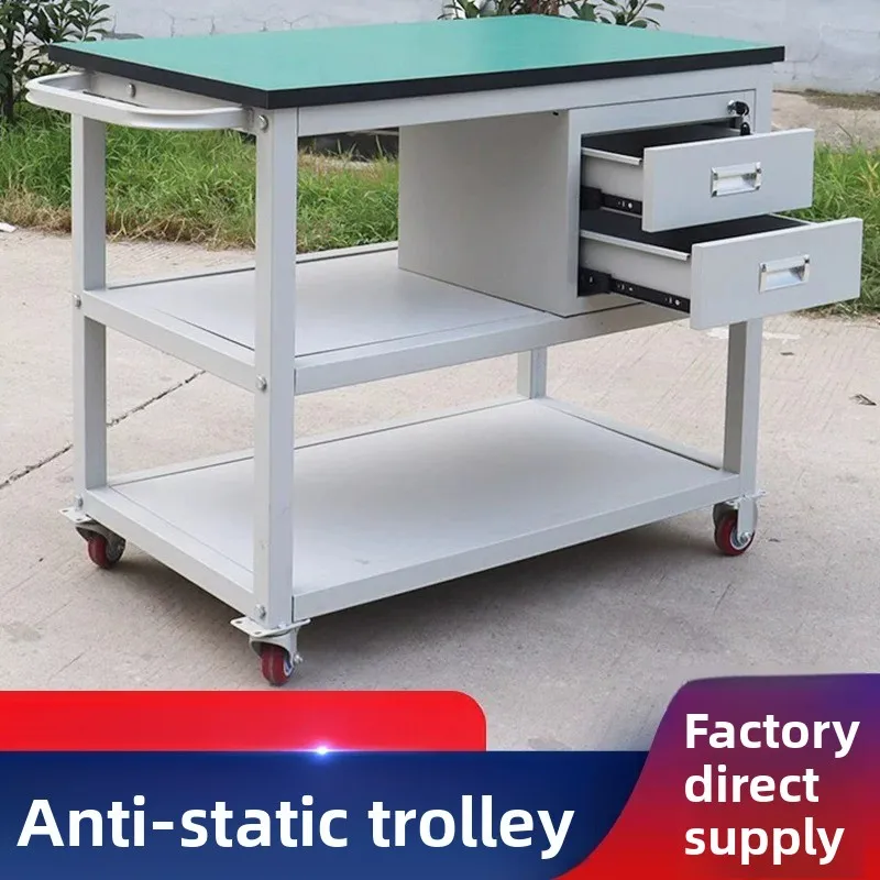 ESD Anti-static Hand Truck Multi-layer Storage Rack Mobile Work Bench Cart Workshop Material Transfer Tool Cart with Casters