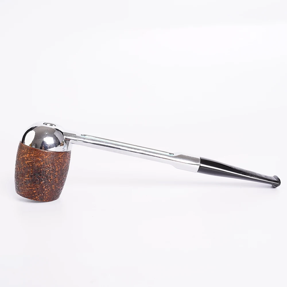 MUXIANG Briar tobacco pipe Portable detachable metal pipe Metal straight handle 3mm pipe channel Sandblasted bowl Father\'s gift